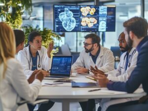 khvinter Depict a group of doctors collaborating in a modern co 99afc543 365f 4c42 bdab b2af42db05e1 Cropped 1